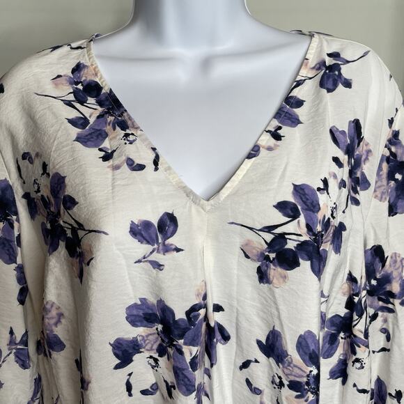 J Jill Women's White Purple Floral Tunic Top Size XL Boho Flowy Botanical Fairy - Picture 8 of 13